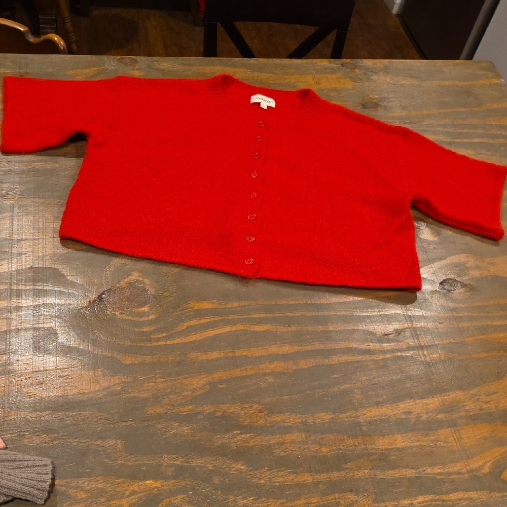 Red Cropped Button-Front Cardigan Sweater